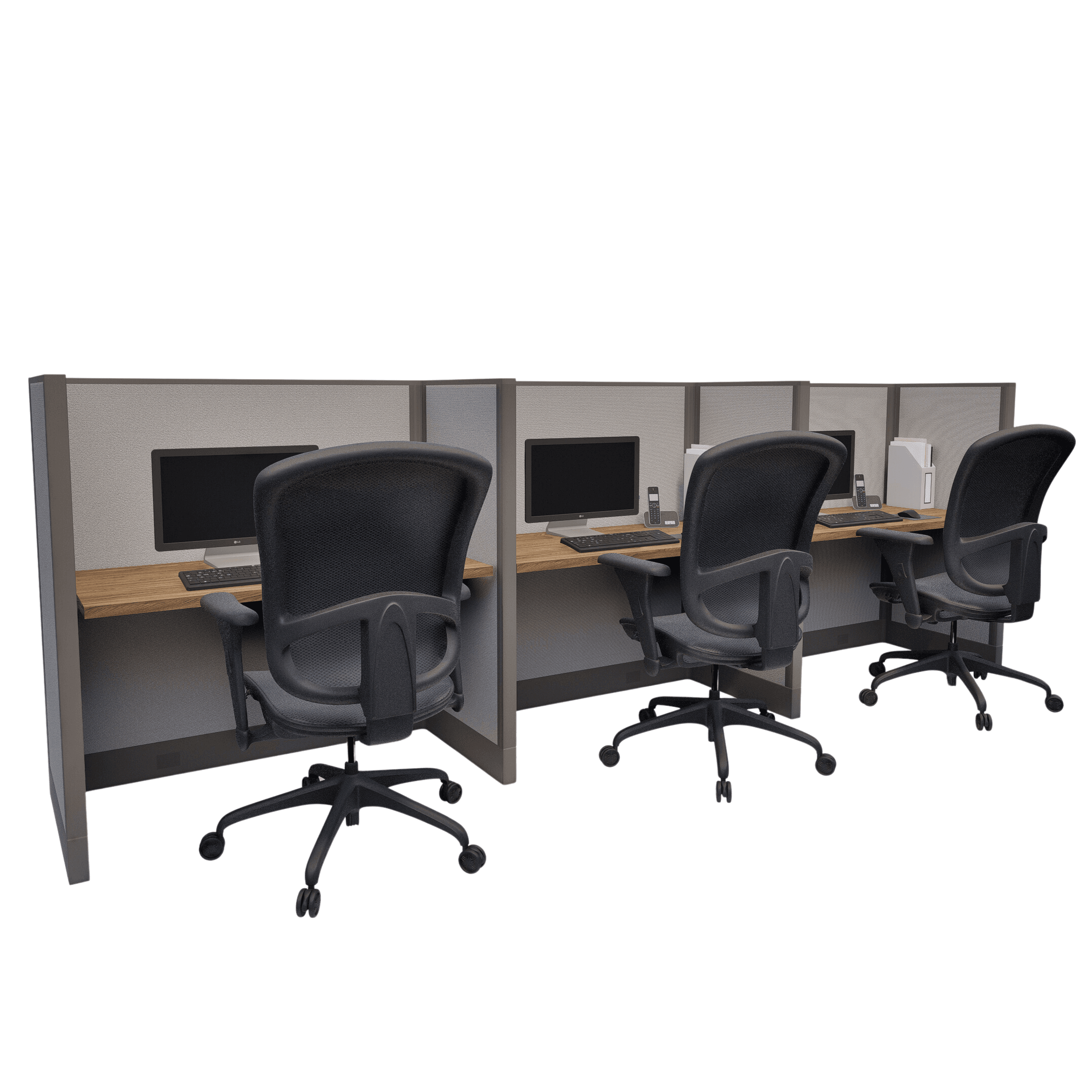 53″ Tall 4’x 2′ Line Of 3 Call Center Cubicles