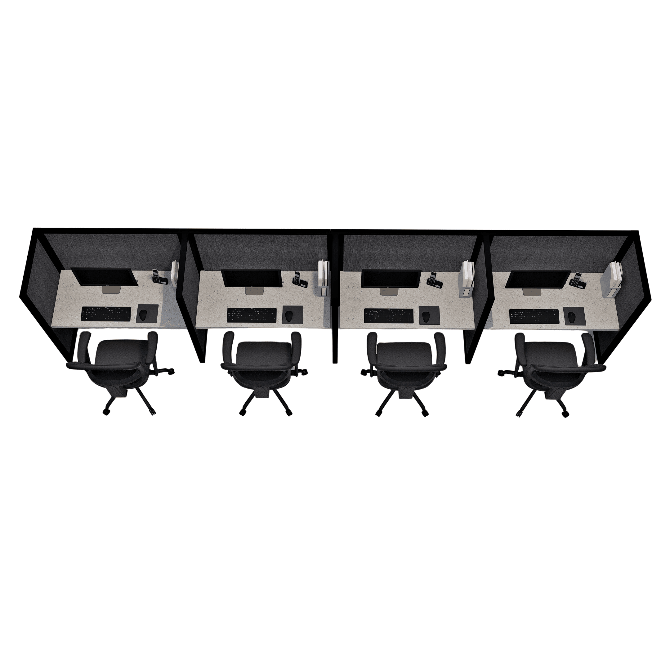 53″ Tall 4’x 2′ Line Of 4 Call Center Cubicles
